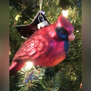 Christmas Shoppe Ornament Blown Glass Red Cardinal Bird on Twig